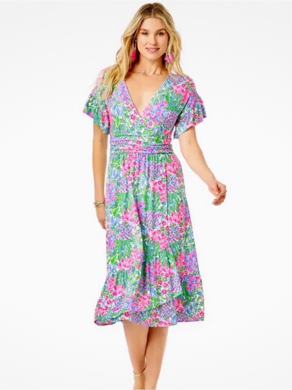 Lilly Pulitzer Juliet Ruffle Midi Dress - A Cherry On Top Pattern - Medium